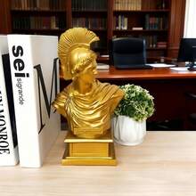 1 Stück glänzende Harz-Büste eines römischen Kriegers, Goldfarben, Wohndekoration - 1PC - Übersicht 5