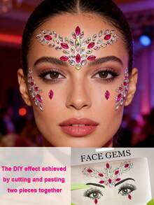 (1pc/2pcs) Two-Tone Resin Rhinestone Face Gems, Fuchsia & Iridescent Resin Rhinestone Inlay, Personalized Gems For Makeup, Masquerade, Holidays, Carnival, Party, Waterproof & Long-Lasting, Y2K Style - Multicolor - View 11