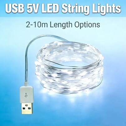 1 Pack USB 5V LED String Lights | Flexible Copper Wire | 2-10m | Plug & Play | Low Voltage | Ideal For Christmas, Valentine's, Bedroom, Party & Wedding Decor