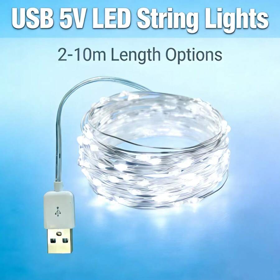1 Pack 5V USB LED String Lights | Flexible Copper Wire | 2-10M | Plug And Play | Low Voltage | Ideal For Christmas, Valentine's Day, Bedroom, Party And Wedding Decoration
