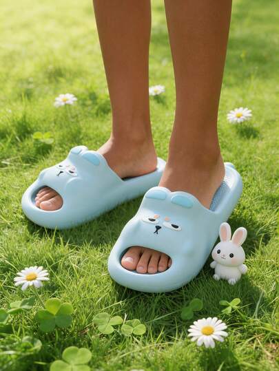 1 Pair Fashionable Cartoon EVA Non-Slip Slip-On Cute Flat Sandals, Suitable For Spring/Summer, Teenagers