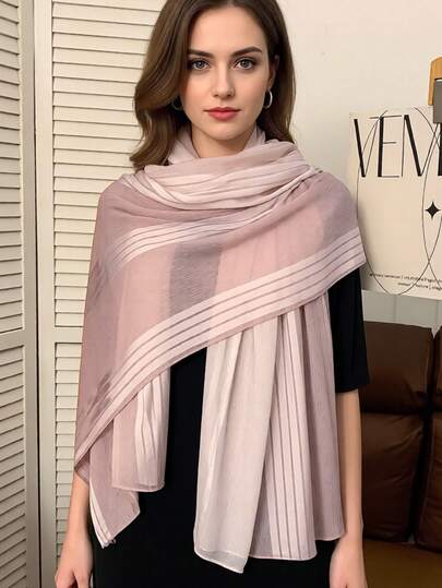 1条女士围巾，渐变色缎面围巾，长款披肩
