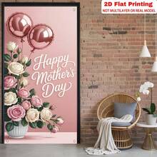 2D Flat Design, Happy Mother's Day Pink Flower & Butterfly Pattern Curtain Decor, Suitable For Party Fabric, Spring Door Decoration, 2D Flat Design, Multiple Styles And Sizes - 15 - View 3