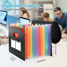 1pc Expandable File Folder, 12/24 Pockets Accordion Document Organizer, Portable Expandable Plastic File Box, Accordion Bill/Paper/Document/Receipt Organizer File Folder (A4/Letter Size), Art Supplies - Black - View 2