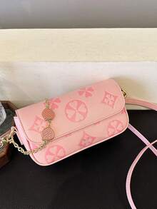 1 chiếc túi xách da PU màu hồng/be/đen dập nổi họa tiết cỏ bốn lá và trái tim dâu tây, kiểu dáng tote/đeo vai/đeo chéo, khóa nam châm và khóa kéo, phong cách sang trọng ngọt ngào cho mùa xuân/hè, đi chơi, hẹn hò, mặc thường ngày. - Hồng - Xem 5