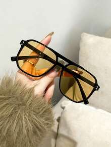 1 par de gafas de aviador de estilo unisex con doble barra, disponibles en múltiples colores. Gafas básicas para mujer, adecuadas para atuendos de otoño/invierno, regalos de negocios casuales, estampado de leopardo, vacaciones de verano en la playa, al aire libre, viajes - Multicolor - Ver 11
