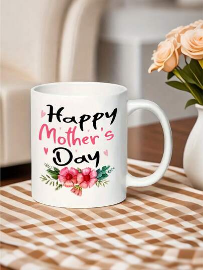 1 pieza Taza con patrón del Día de la Madre Feliz, taza de café de cerámica con mensaje sincero, reutilizable, regalo perfecto para amigos, familia y seres queridos, regalo ideal para el Día de la Madre, recuerdo sentimental, apto para uso diario, accesorios para la barra de café, mejor regalo para el Día de la Madre.