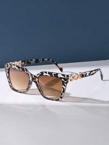 女士复古方形大框塑料豹纹太阳镜，经典时尚眼镜，夏季度假必备复古防紫外线太阳镜，适合大脸，沙滩旅行驾驶日常佩戴 - 彩色 - 查看 3