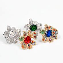 Bộ 5 món, bộ 3 món trang sức thời trang nữ, đính đá Zirconia nhiều màu sắc/Thời trang/Độc đáo, bông tai hình hoa, dây chuyền, bộ trang sức, bộ dây chuyền, thích hợp cho phụ nữ/cô dâu/phù dâu/ngày lễ/tiệc tùng/đám cưới/tiệc chiêu đãi, quà tặng - Bộ trang sức - Xem 12