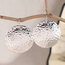1 par de pendientes minimalistas bohemios con colgante redondo, adecuados para varias ocasiones, un excelente regalo para las vacaciones - Plateado - Ver 2