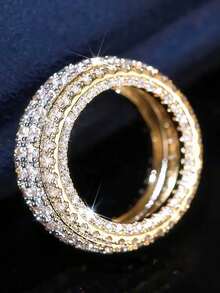 Nhẫn hình học hai lớp màu vàng lấp lánh thời trang, món quà trang sức dành cho phụ nữ đeo hàng ngày, đi làm hoặc dự tiệc. - Màu vàng - Xem 6