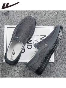 WARRIOR 1双男士休闲时尚透气运动鞋，圆头，轻便面料，柔软鞋底，防滑，易穿脱，2026新款休闲运动鞋 - 灰色 - 查看 4