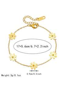 1pc Minimalist Fashion Gold-Plated 3D Daisy Flower Decor Stainless Steel Multi-Function Bracelet - Small Flower - View 5