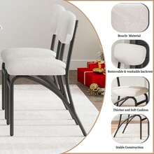 Set de 2 sillas de comedor modernos Boucle tapizadas con asientos acolchados de lana de cordero espalda ergonómica curva y estilo de mediados del siglo para decoración elegante - Beis - Ver 6