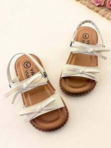 1 Pair Toddler Beige Sandals, Fresh Bowknot Design, Fashion Summer Outdoor Sandals, Children Versatile Non-Slip Soft Bottom Princess Shoes - Beige - View 3
