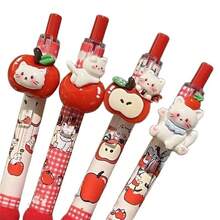 1pc Random Red Apple Cat Plush Pen, Cute & Stylish 0.5mm Black Ballpoint Pen, INS Style High-Quality Black Quick-Drying Pen, Suitable For Writing, Studying, And Taking Notes - One Size - View 6