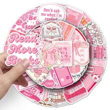 50张粉色阅读剪贴簿美学贴纸套装，可爱卡通书籍贴纸，读书俱乐部贴纸，头盔贴纸，越野摩托车贴纸，乙烯基防水贴纸，适用于水瓶、电脑、笔记本电脑、手机、行李箱、笔记本、冰箱等。 - 彩色 - 查看 8