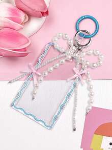 1个透明亚克力卡套和1个仿珍珠蝴蝶结钥匙扣，创意证件/校园卡保护套，办公/学校/家庭用品，女士零钱包，迷你钱包，小钱包，卡包 - 彩色 - 查看 14