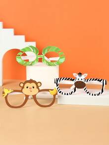 6pcs Jungle Animal Paper Glasses, Safari Theme Birthday Party Decor, Zoo Theme Party Favors, Photo Booth Props For Baby Shower And 1st Birthday Party, Zebra Giraffe Lion Monkey Elephant Design Party Supplies - Jungle Animals - View 9