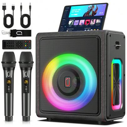 JYX Karaoke Machine With 2 Wireless Microphones, Portable Bluetooth 5.3 Karaoke Speaker With Upgraded Subwoofer For Adults, PA System With Echo Adjustment, Support TWS/TF Card/USB/AUX/Live