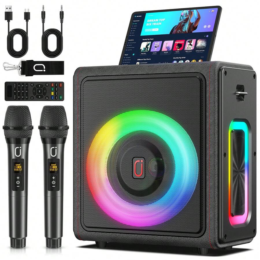 JYX Karaoke Machine With 2  Microphones, Portable Bluetooth 5.3 Karaoke Speaker With Upgraded Subwoofer For Adults, PA System With Echo Adjustment, Support TWS/TF Card/USB/AUX/Live