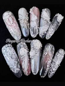 1 Pc European Style Silicone Nail Art Mold Jewelry French Window Flower Baroque Relief Necklace Window Mold, Home&Salon Supplies Nail Stamping Tools High-Quality Reusable DIY Nail Art - Clear - View 2