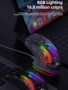 Ratón inalámbrico Bluetooth de juego con retroiluminación RGB transparente de 3 modos y pantalla - Ver 11