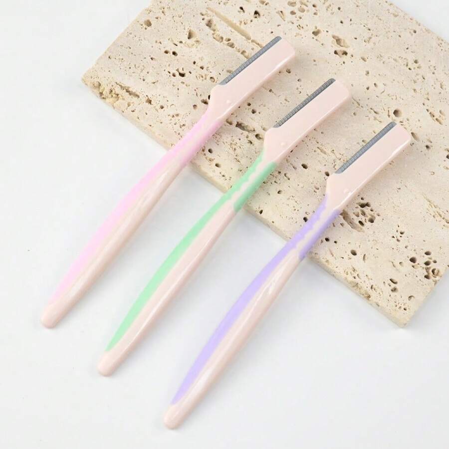 2-Tone Handle Eyebrow Trimmer, Straight Handle Safety Guard Eyebrow Razor, 1/3/10pcs Set - Multicolor - View 1