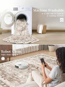 1 件棕色地毯，波西米亚风格，可水洗防滑仿羊毛，1160 克/平方米，适用于客厅、卧室、厨房、办公室、玄关等场所。 - 棕色 - 查看 4