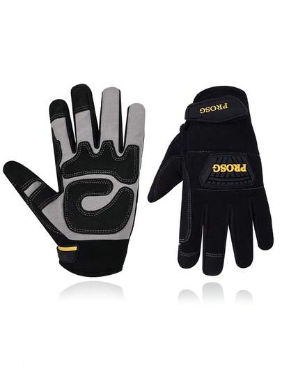 PROSG Men Work Gloves,Synthetic Leather Utility Mechanic Working Gloves,Strong Flexibility, Awesome Grip, Breathable, Black