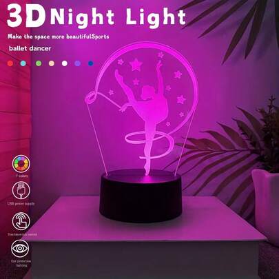 1pc 3D Ballet Dancer Night Light, USB Powered, Multi-Color Changeable, Desktop Decor Lamp, Bedroom Lighting, Birthday/Holiday Gift, Plastic Material, Touch-Sensitive Color Changing Lamp, Great Gift For Dance Lovers