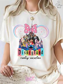 Disney Lilo & Stitch "Disneyland Family Vacation" Character Print 100% Cotton Casual T-Shirt, For Womencoords Sets For Women,Conjuntos De Mujer Elegantes - White - View 1