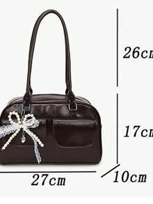 Sac à épaule  vintage avec nœud en dentelle pour femmes, convient pour le travail et l'usage quotidien - Café - Voir 3