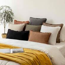 1 chiếc vỏ gối trang trí bằng cotton đã giặt, có tua rua, kích thước 20*12 inch (không bao gồm ruột gối), phong cách trang trí nhà nông thôn, đa năng cho phòng ngủ, phòng khách, ban công, phòng ăn, ghế sofa, đệm giường. - màu đen - Xem 6