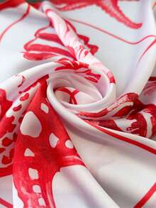 1条65*65厘米方形丝巾，女士缎面仿丝夏季沙滩清新优雅贝壳印花，多功能，可作领巾、头巾、披肩。 - 彩色 - 查看 9