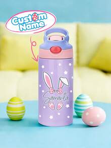 1pc 12oz/350ml Customizable Name Easter Stainless Steel Insulated Water Bottle, With Silicone Straw Leak-Proof Lid, Double-Wall Vacuum Insulation, Cute Easter Bunny Spring Drinking Bottle, Suitable For School, Travel, Sports, Hydration, Birthday Gift, Holiday Gift, Boys & Girls Customized Name Water Bottle - Easter Style 1 - View 11