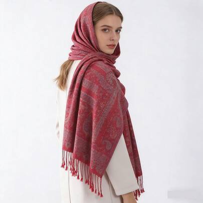 New Cashew Tassel Long Scarf Shawl For Women, Versatile Neck Wrap/Shawl, Suitable For Travel, Vacation, All Seasons, Great Gift For Girlfriend Or Mother