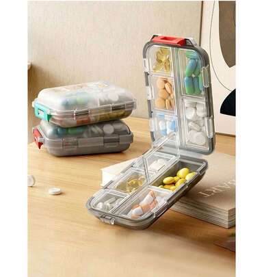 1个便携式药盒，防潮药盒，旅行必备，可重复使用，药片收纳盒，口袋药盒，钱包式维生素鱼油分隔盒，药品收纳盒，适合户外露营、徒步旅行、钓鱼、登山等活动，防潮，旅行必备。