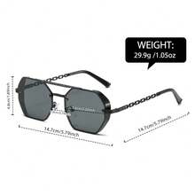 一副男女通用双梁多边形时尚眼镜，合金材质，防晒，复古休闲风格，周末度假款 - 亮黑 - 查看 7