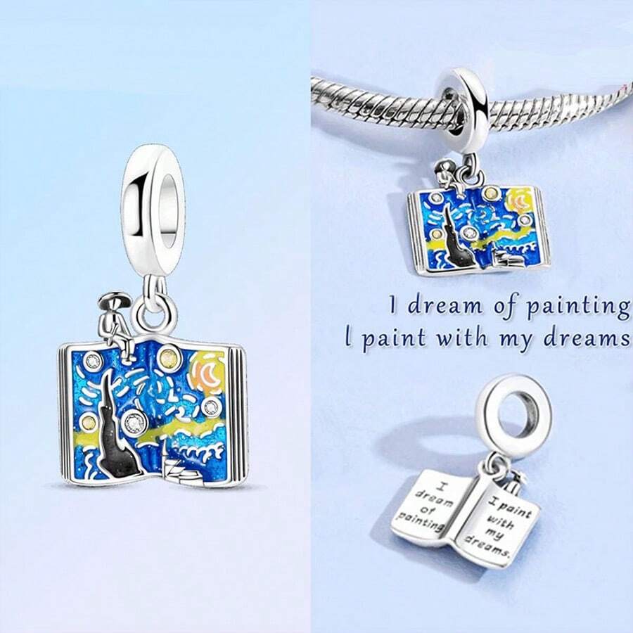 Colgante con dije de gráfico de cielo estrellado en forma de rollo, apto para pulseras y collares DIY, regalo de joyería fina para mujeres para cumpleaños y fiestas - Plateado - Ver 1