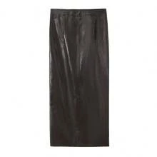 TRAFZA 春夏优雅女士仿皮腰带上衣半裙套装 - 咖啡棕 - 查看 11