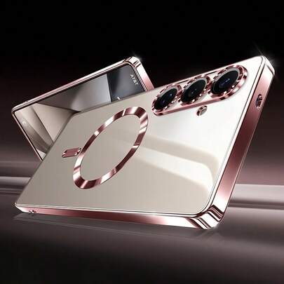 适用于三星 Galaxy S26、S25 Edge、S24、S23、S21 FE、S22 Ultra Plus 的奢华闪粉镀层透明硅胶软壳，带磁吸式翻盖