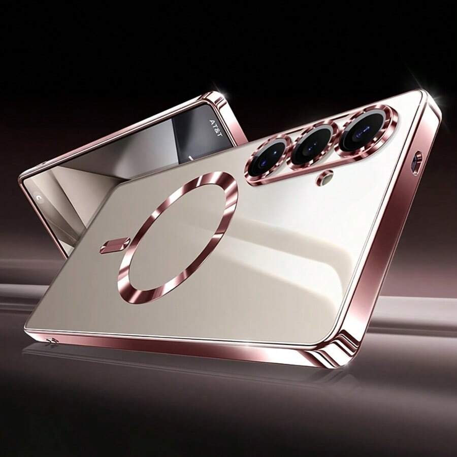 Luxury Glitter Plated Transparent Silicone Soft Case With Magnetic Cover For Galaxy S26, S25 Edge, S24, S23, S21 FE, S22 Ultra Plus