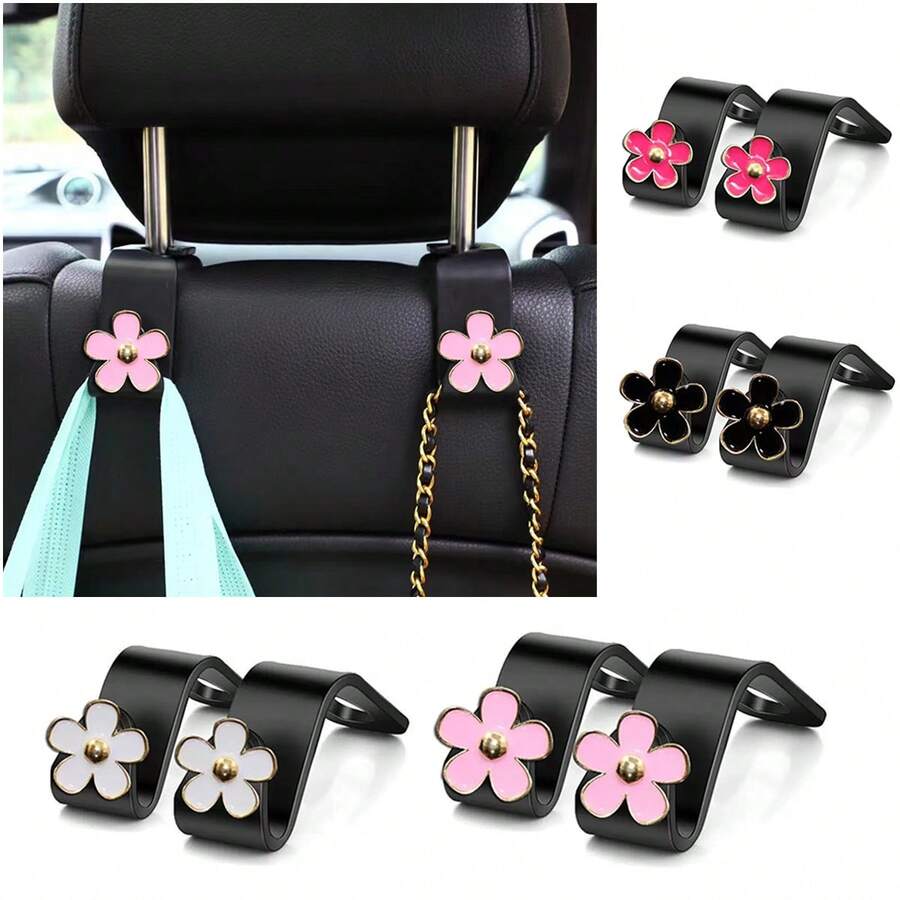 4pcs/2pcs Flower Car Seat Back Hooks, Car Rear Seat Storage Hooks, Decorative Practical Car Accessories - S Hook - View 1