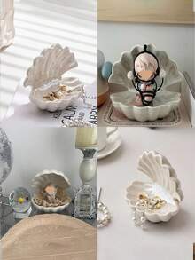 Ceramic Shell-Shaped Jewelry Storage Tray, Shell-Shaped Jewelry Dish Stand, Small Ceramic Item Dish, Shell-Shaped Jewelry Storage Dish, Ring Tray, Key Bowl, Decorative Jewelry Dish, Cute Room Decoration Jewelry Storage, Suitable For Storing Rings, Earrings, Necklaces, Bracelets, Cute Shell-Shaped Jewelry Dish, Suitable For Bedroom, Bathroom, Entrance Key Dish And Other Scenes. - Multicolor - View 9