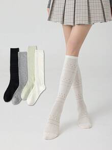 1双女士过膝袜，轻薄学院风修身显瘦袜，适合春夏穿着，可搭配裙子，百搭实用 - 彩色 - 查看 2