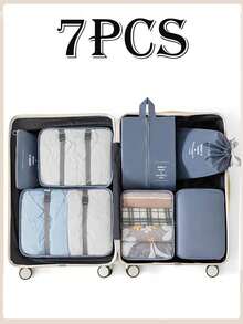 7件套旅行收纳袋，多功能整理袋，大容量拉链袋，手提旅行包，化妆包，鞋袋，水瓶套，束口袋，通用袋，行李袋，内衣收纳袋，住院包，衬衫，内衣，衣物，化妆品，洗漱用品，防水牙刷牙膏套装 - 彩色 - 查看 10
