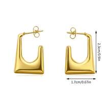 Gold Plated Square Hoop Earrings, Minimalist Geometric Round Hoop Earrings For Women - Gold - View 11