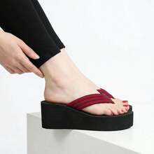 1 đôi dép lê chống trượt thường ngày dành cho nữ, kiểu dáng thời trang đa năng. - Màu Đỏ Sâu - Xem 2