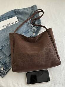 2025 Autumn/Winter New Arrival Large Capacity Fashion Versatile Commuter Shoulder Bag, Retro Leopard Print Tote Bag For Women - Coffee Brown - View 3